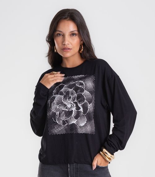 Blusa Feminina Manga longa Com Estampa Endless Preto