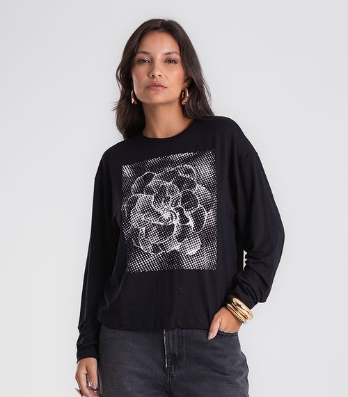 Blusa Feminina Manga longa Com Estampa Endless Preto