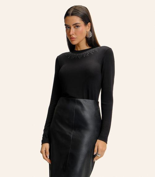 Blusa Feminina Manga Longa em Visco Tricot Endless Preto