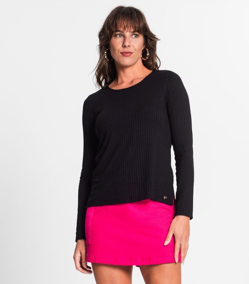 Blusa Feminina Canelada Manga Longa Básica Endless Preto