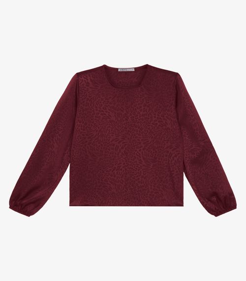 Blusa Manga Longa Jaquard Acetinado Onças Feminina Vermelho
