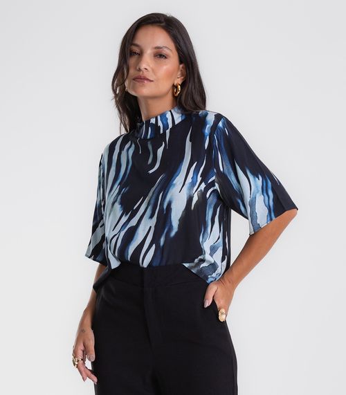 Blusa Endless Estampada Viscose Khyara Feminina Azul