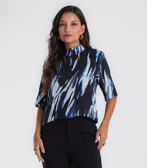 Blusa Endless Estampada Viscose Khyara Feminina Azul