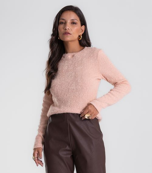 Blusa Feminina Manga Longa Tricô Felpudo Endless Rosa
