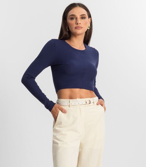 Blusa Feminina Manga Longa Ribana Básica Endless Azul