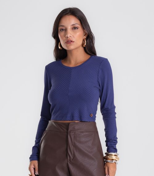 Blusa Feminina Manga Longa Ribana Básica Endless Azul