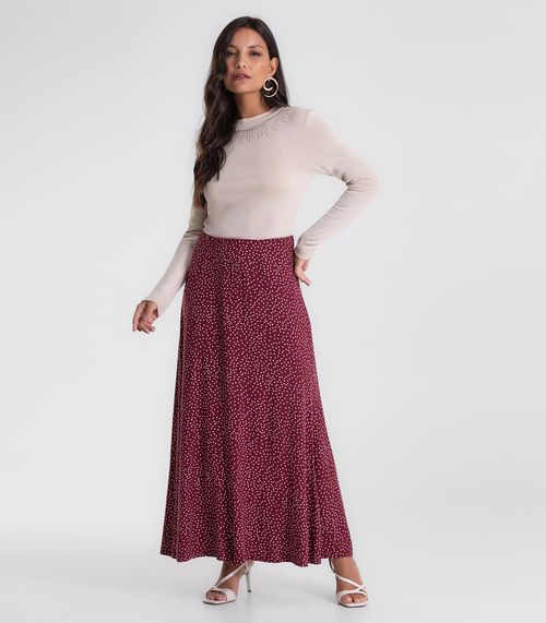 Saia Feminina Midi Visco Maquinetada Endless Vermelho