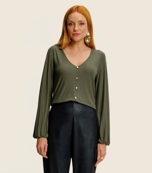Blusa Feminina Manga Longa Bufante Viscose Endless Verde
