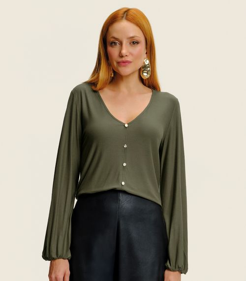 Blusa Feminina Manga Longa Bufante Viscose Endless Verde