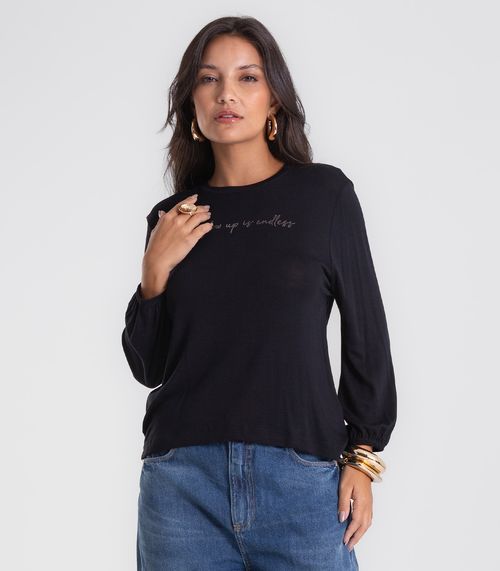 Blusa Manga 3/4 Bufante Visco Endless Feminina Preto
