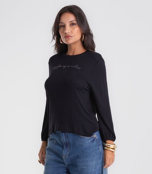 Blusa Manga 3/4 Bufante Visco Endless Feminina Preto