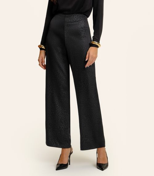 Calça Endless Jacquard Acetinado Onças Feminino Preto