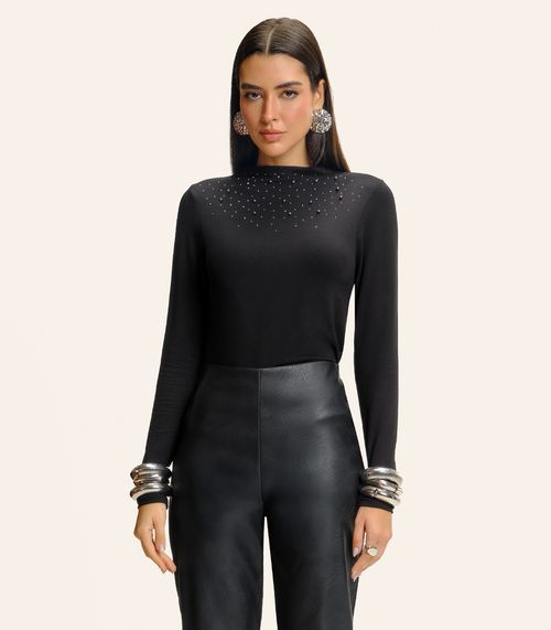 Blusa Feminina Manga Longa Com Rebite Endless Preto