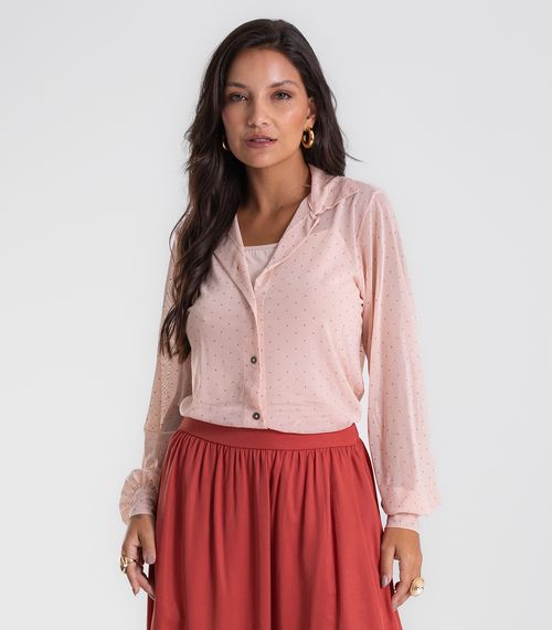 Camisa Manga Longa Tule Com Brilho E Top Endless Rosa