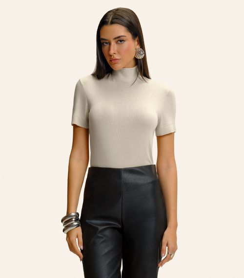 Blusa Feminina Gola Alta ViscoTrico Básica Endless Bege