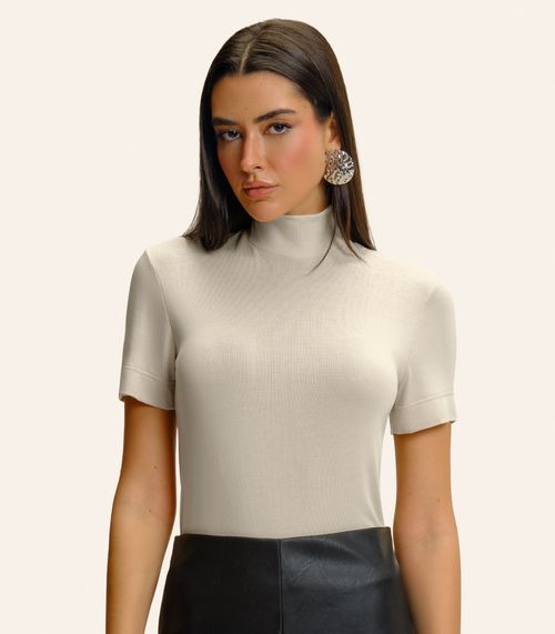 Blusa Feminina Gola Alta ViscoTrico Básica Endless Bege