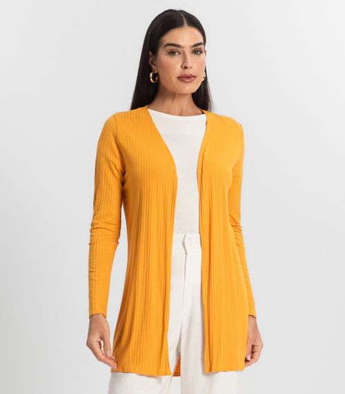Cardigan Feminino Ribana Canelada Básico Endless Amarelo