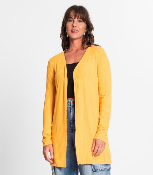 Cardigan Feminino Ribana Canelada Básico Endless Amarelo