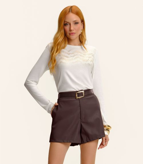 Blusa Feminina Manga Longa Com Estampa Endless Bege