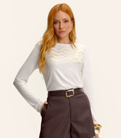 Blusa Feminina Manga Longa Com Estampa Endless Bege