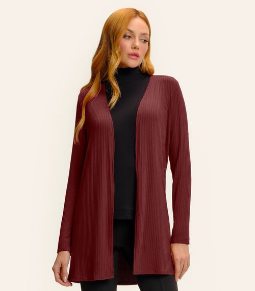 Cardigan Feminino Ribana Canelada Básico Endless Vermelho