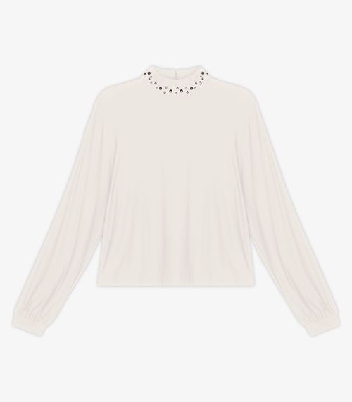 Blusa Feminina Manga Longa Gola Com Rebite Endless Bege