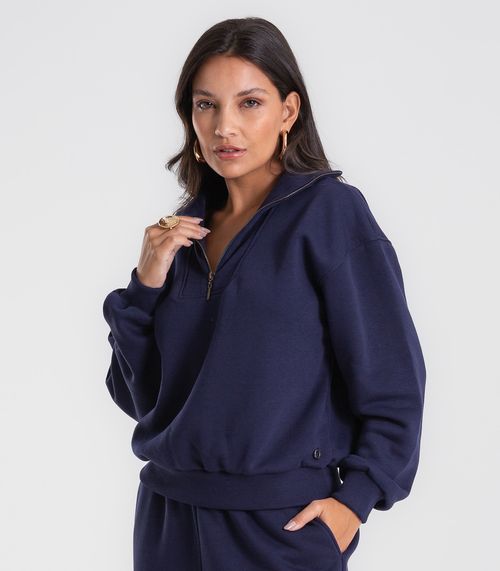 Blusão Feminino Gola Alta Felpado Endless Azul