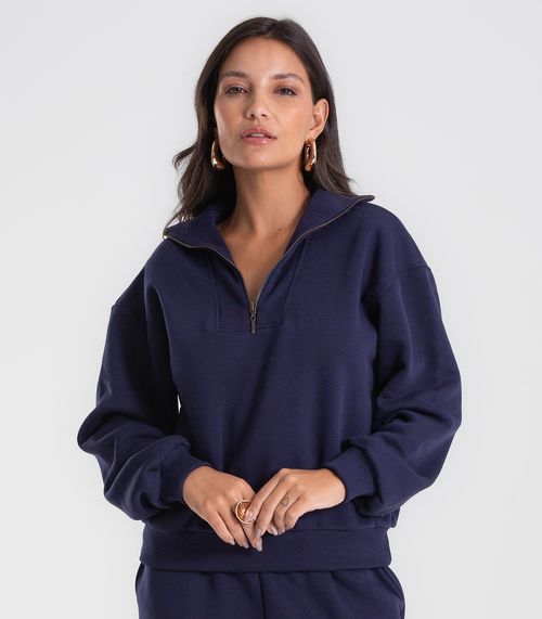 Blusão Feminino Gola Alta Felpado Endless Azul