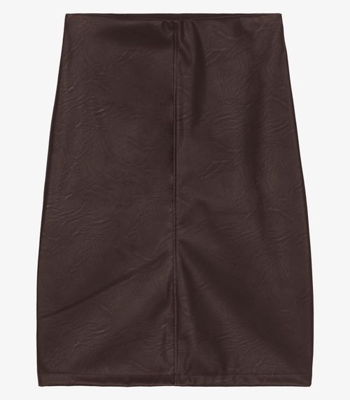 Saia Midi Sintético Com Fenda Endless Marrom