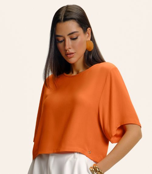 Blusa Feminina Box Manga Ampla Viscose Endless Laranja