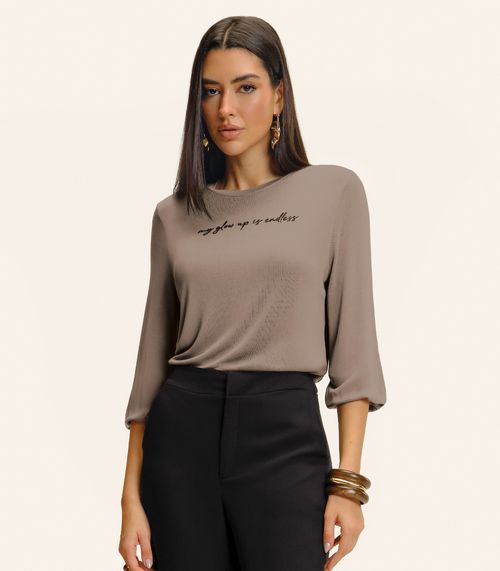 Blusa Manga 3/4 Bufante Visco Endless Feminina Marrom