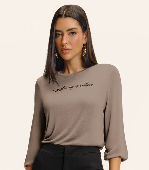 Blusa Manga 3/4 Bufante Visco Endless Feminina Marrom