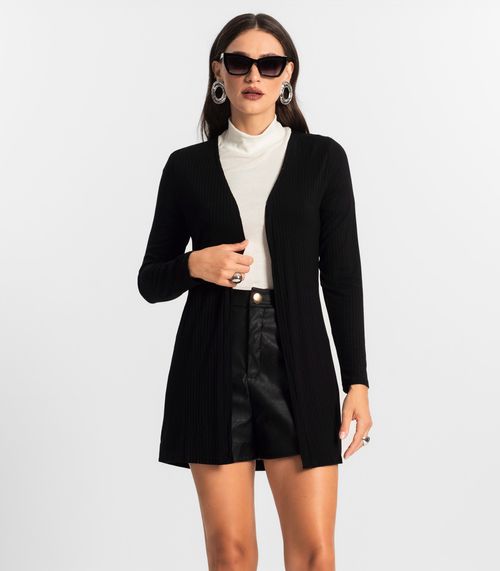 Cardigan Feminino Ribana Canelada Básico Endless Preto