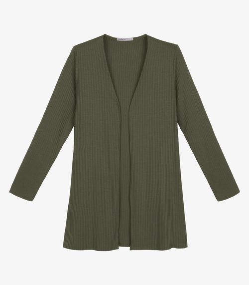 Cardigan Feminino Ribana Canelada Básico Endless Verde
