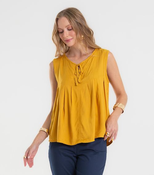 Regata Feminina com Pregas Dianna Amarelo