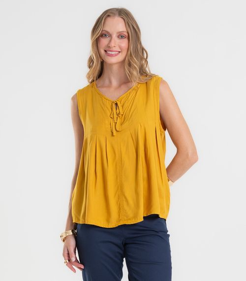 Regata Feminina com Pregas Dianna Amarelo