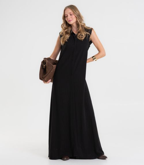 Vestido Longo Feminino em Tecido Linho Dianna Preto