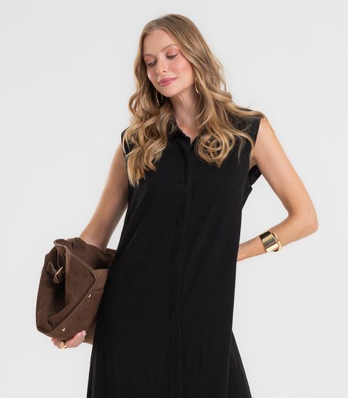 Vestido Longo Feminino em Tecido Linho Dianna Preto