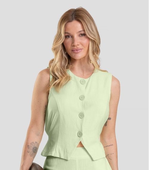 Colete Feminino em Tecido Linho Dianna Verde