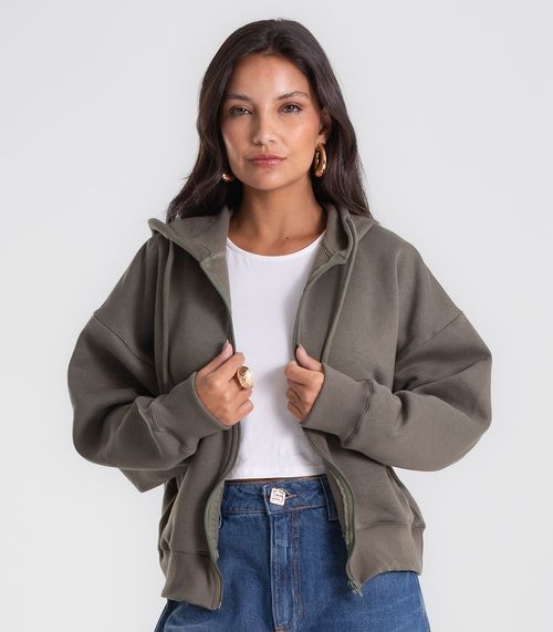 Jaqueta Feminina Com Capuz Moletom Felpado Endless Verde