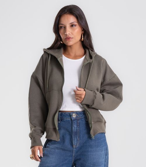 Jaqueta Feminina Com Capuz Moletom Felpado Endless Verde