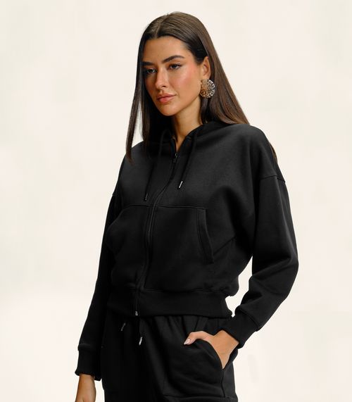Jaqueta Feminina Com Capuz Moletom Felpado Endless Preto