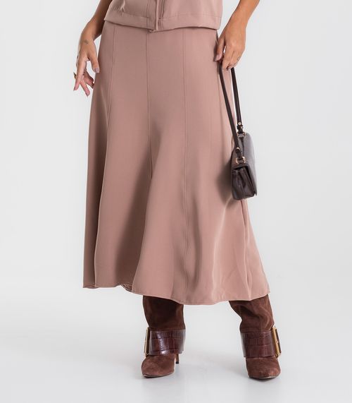 Saia Feminina Midi Evasê Em Alfaiataria Endless Marrom