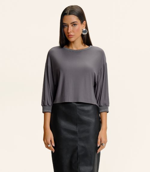 Blusa Feminina Ampla Manga 3/4 Viscose Endless Cinza
