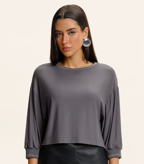 Blusa Feminina Ampla Manga 3/4 Viscose Endless Cinza