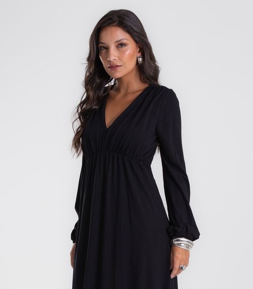 Vestido Feminino Midi Manga Bufante Endless Preto