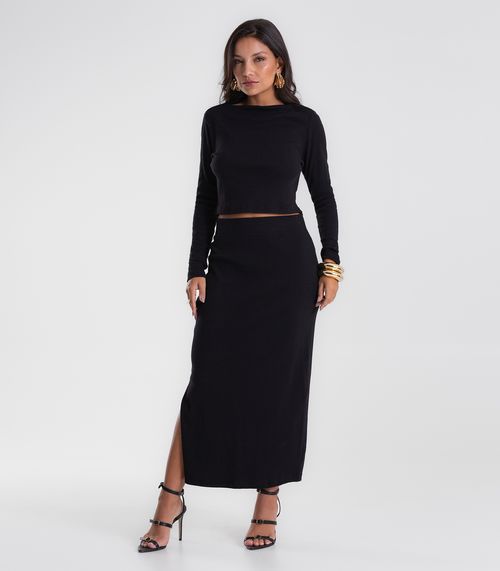 Conjunto Feminino Blusa com Saia Midi Endless Preto