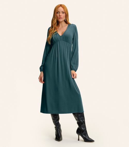 Vestido Feminino Midi Manga Bufante Endless Verde