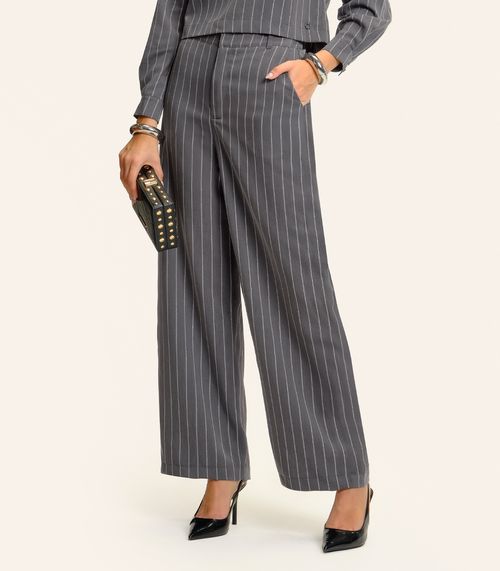 Calça Feminina Pantalona Twill Lurex Endless Cinza