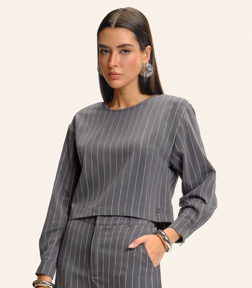 Blusa Feminina Manga Longa Listrada Endless Cinza